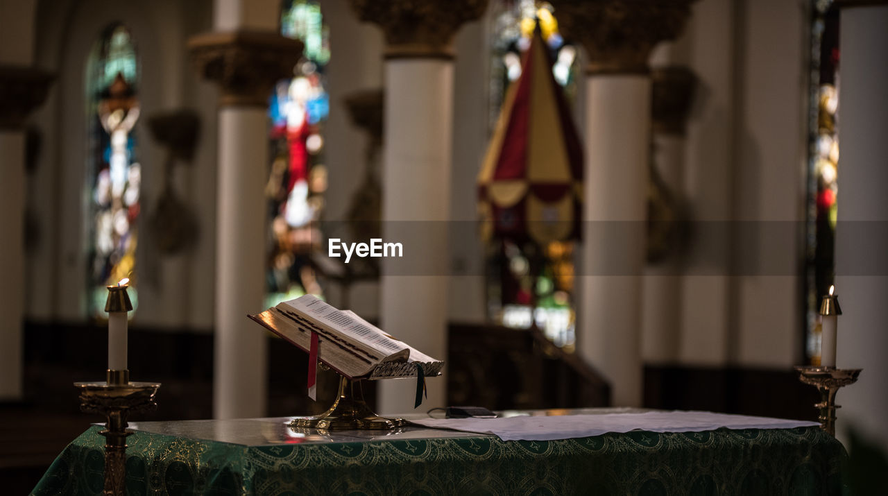 Bible on counter in church