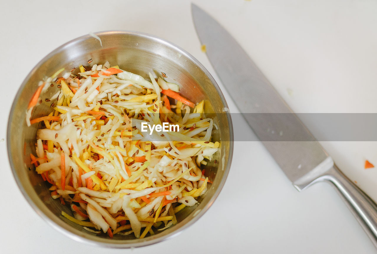 HIGH ANGLE VIEW OF RICE IN BOWL ON TABLE