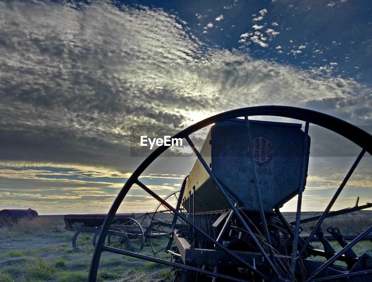 High angle view of farm equipment 