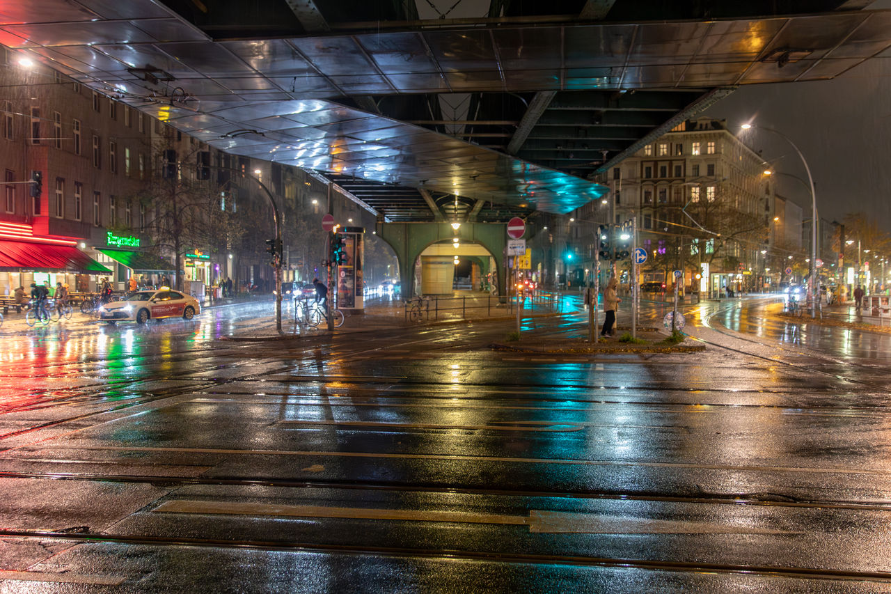 Illuminated city at night