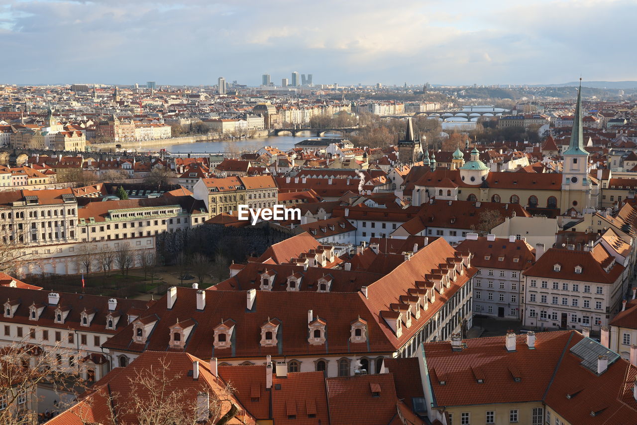 Prague sunset view from prague castle 