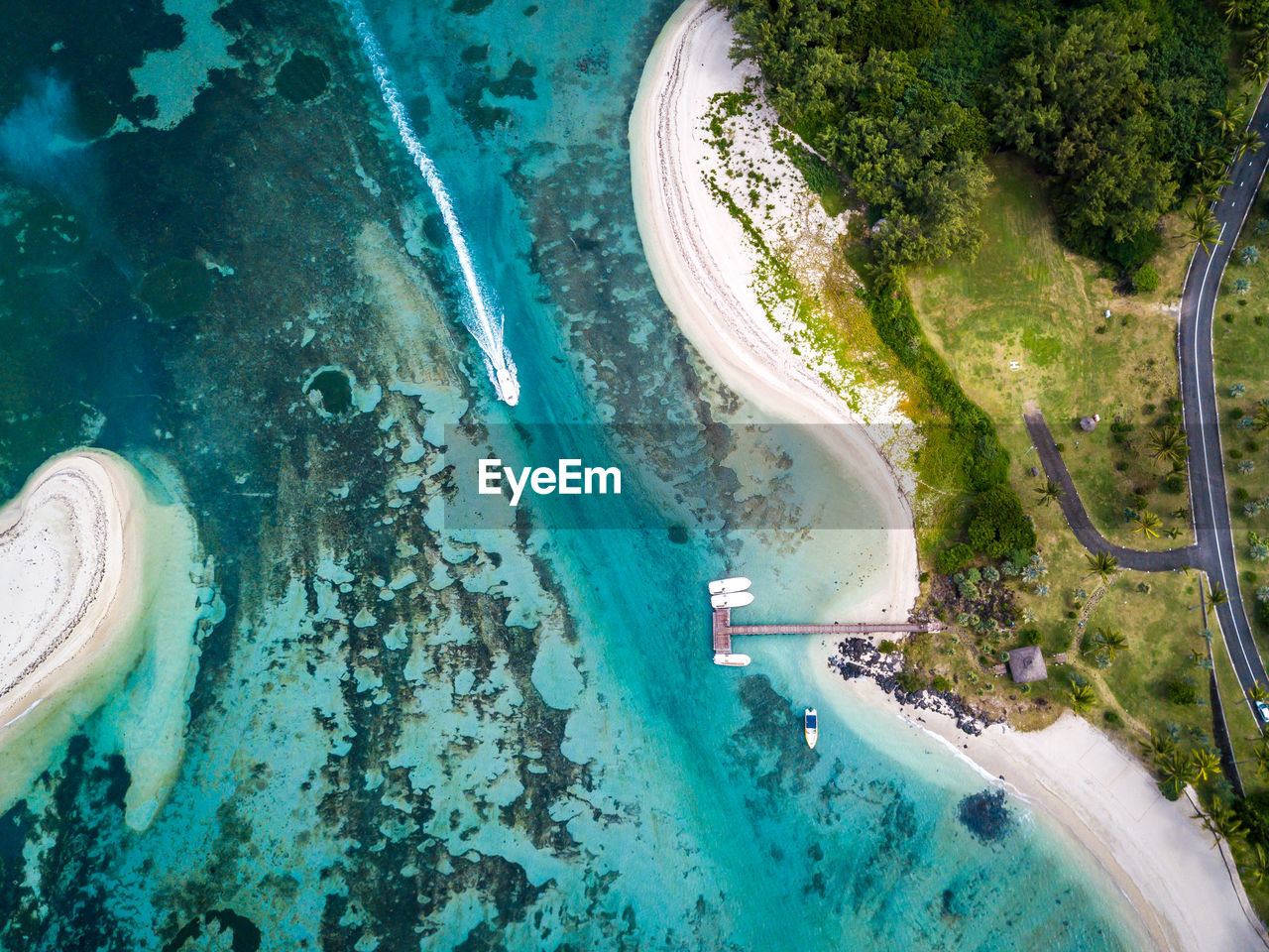 Aerial view of landscape and sea