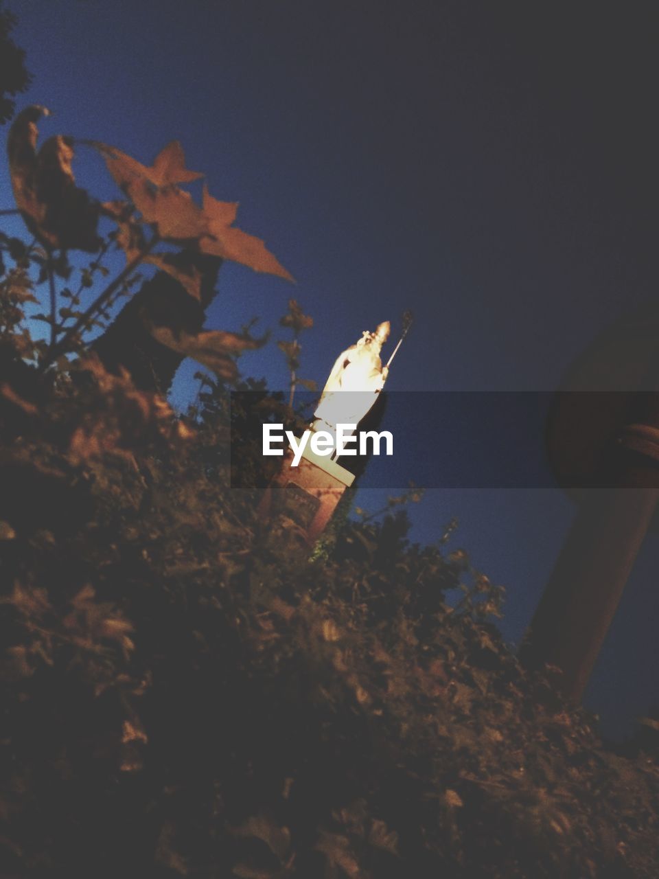 Low angle view of statue against dark sky