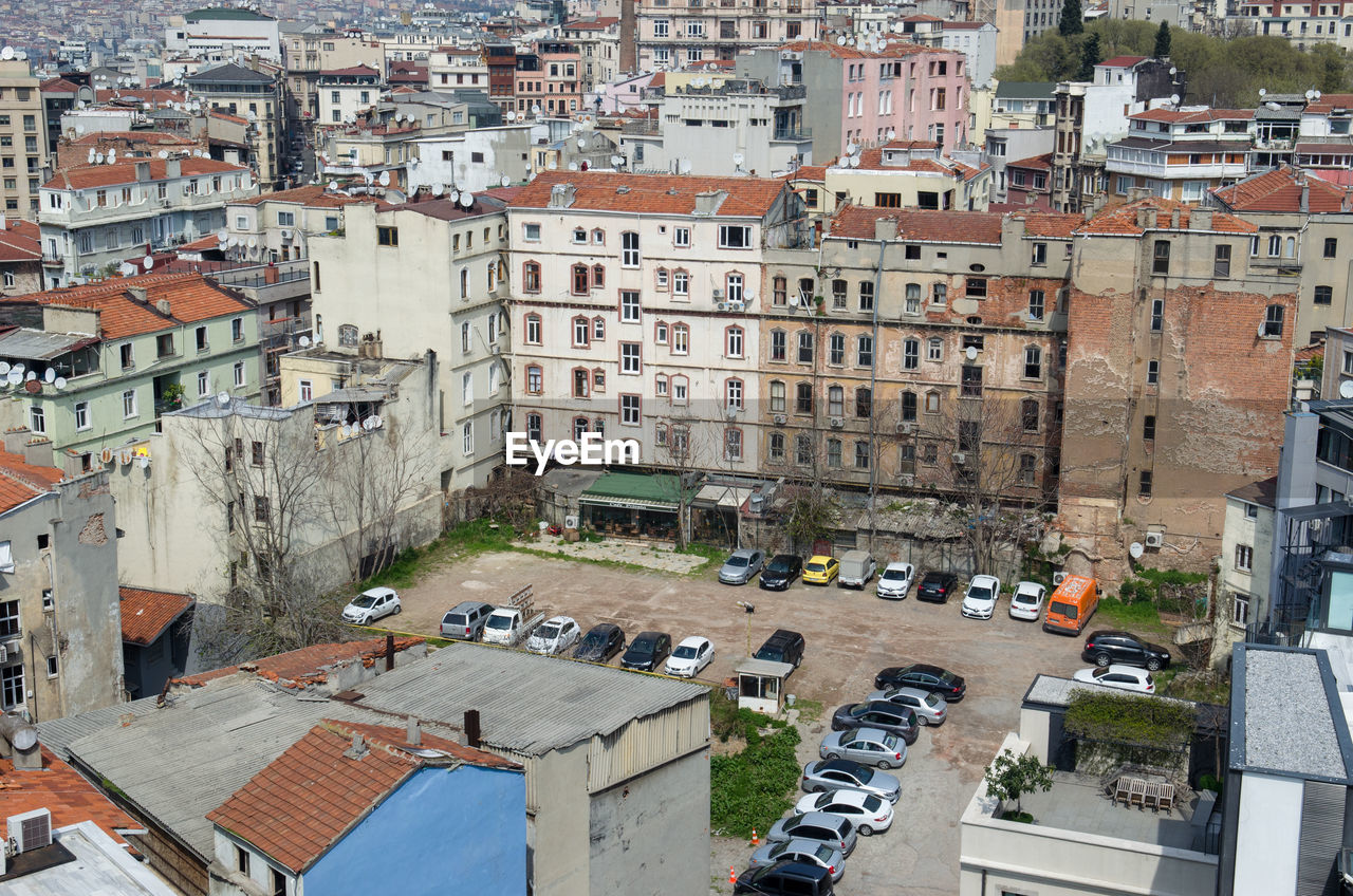 High angle view of buildings in city