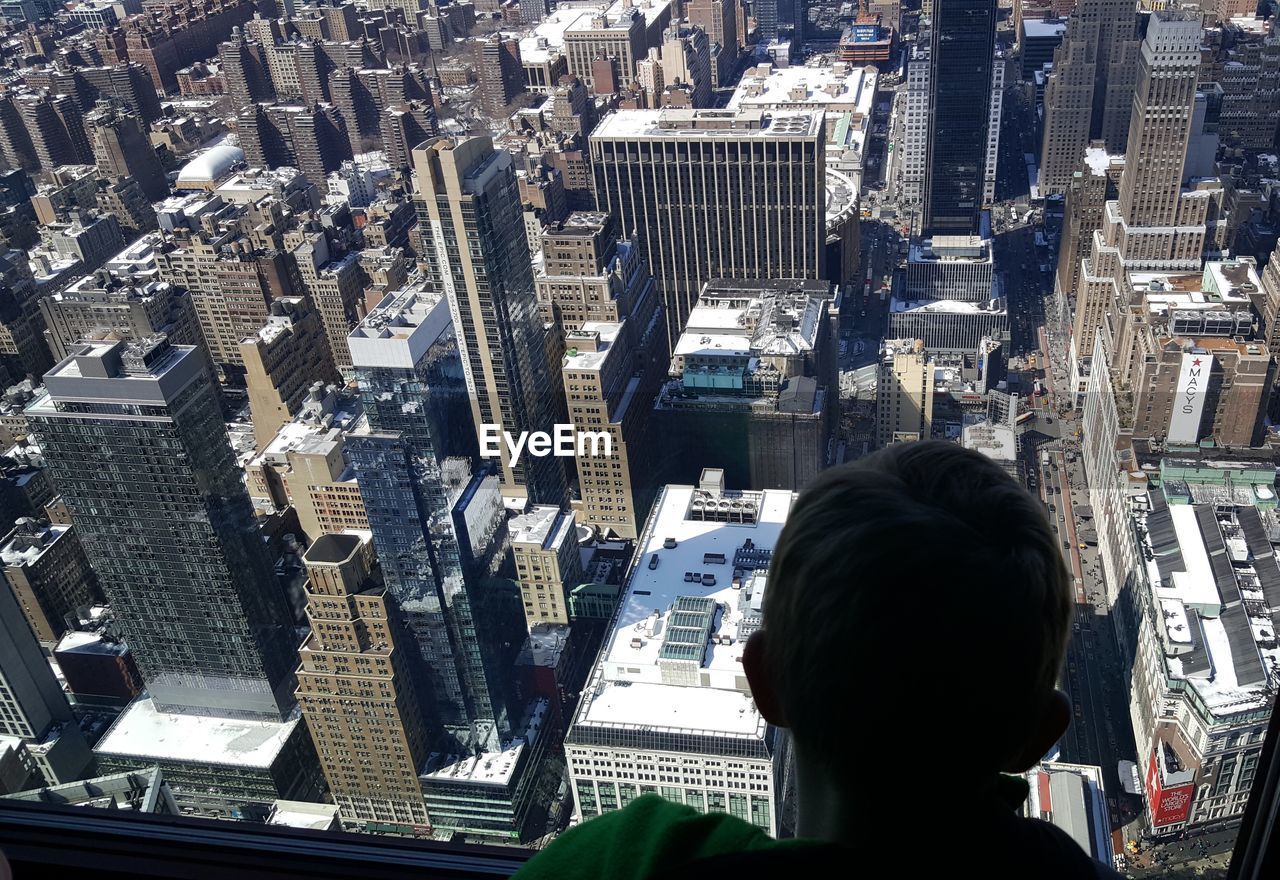 high angle view of city buildings