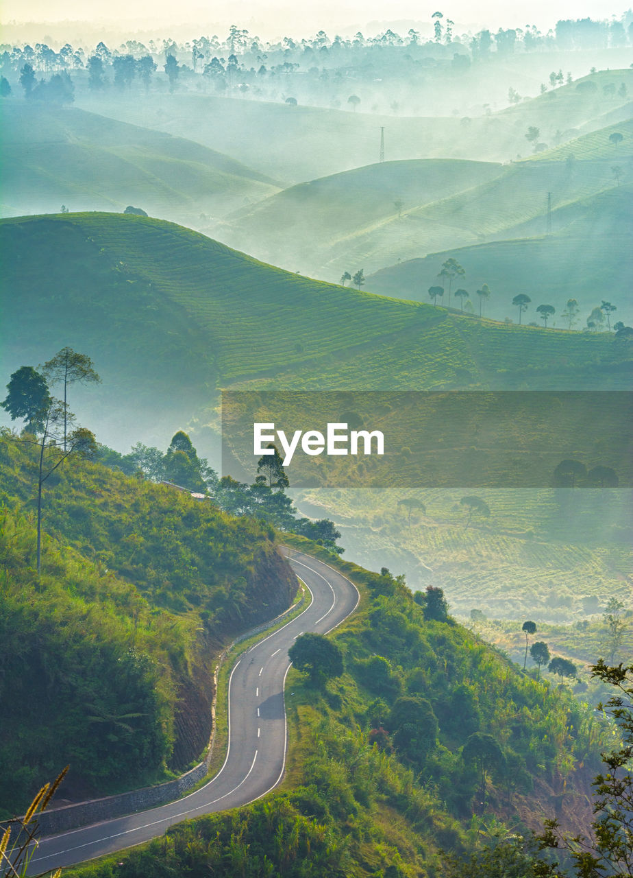 High angle view of mountain road during foggy weather