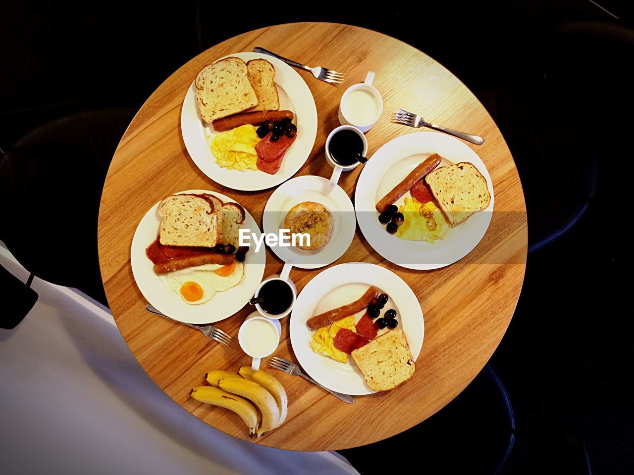 Directly above view of brunch served on table