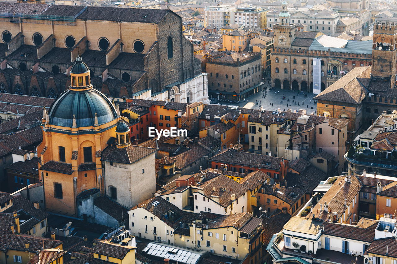 High angle view of buildings in bologna