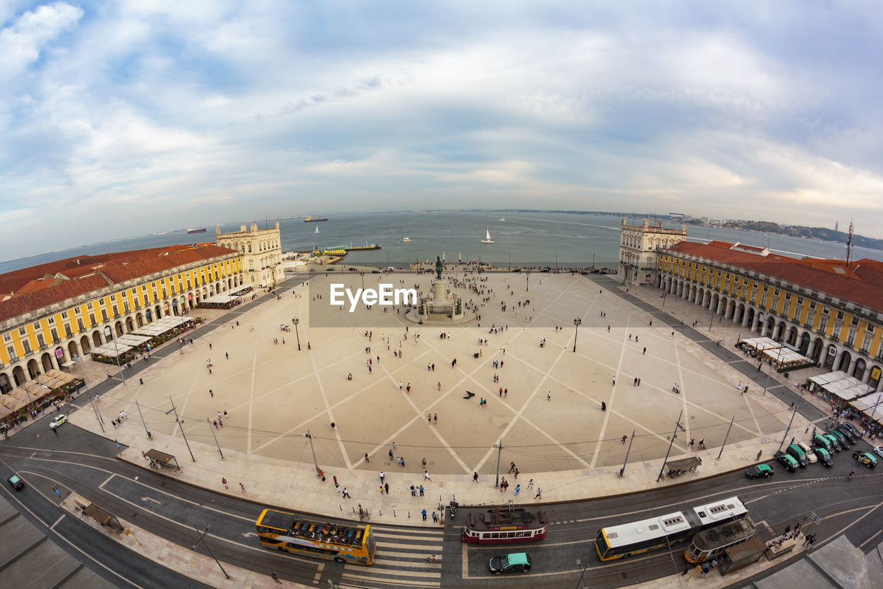 Top view of lisbon tourist square, commerce square