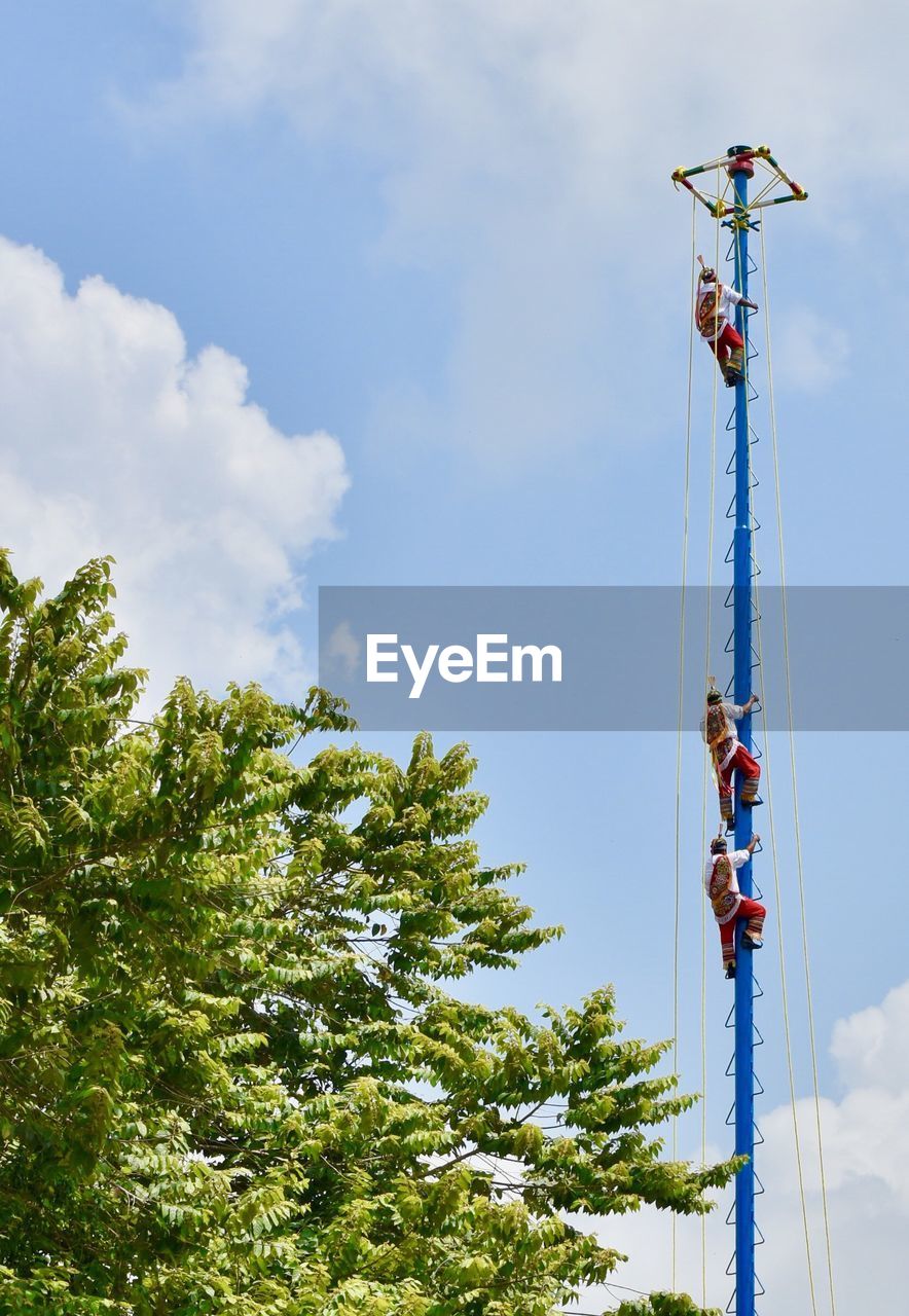 Low angle view of crane against sky