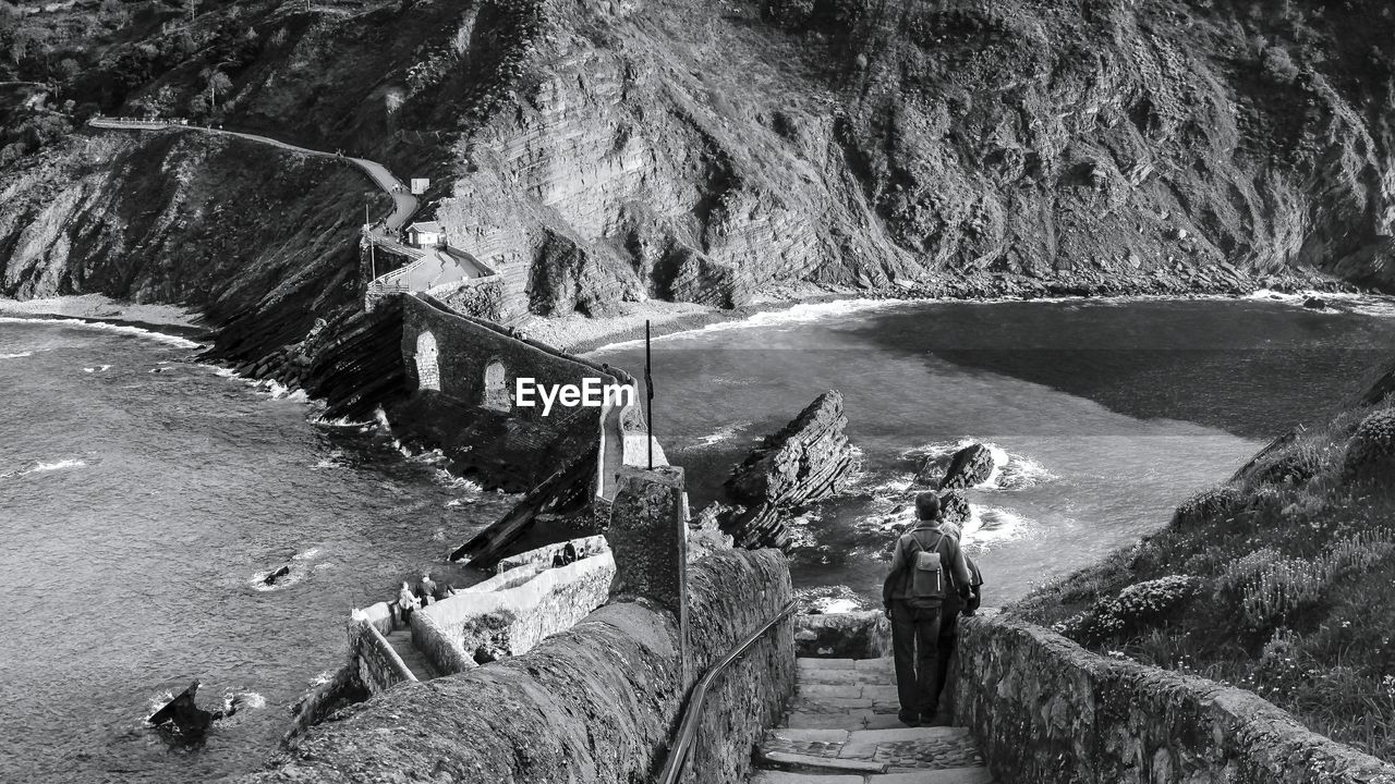 High angle view of rocks at shore