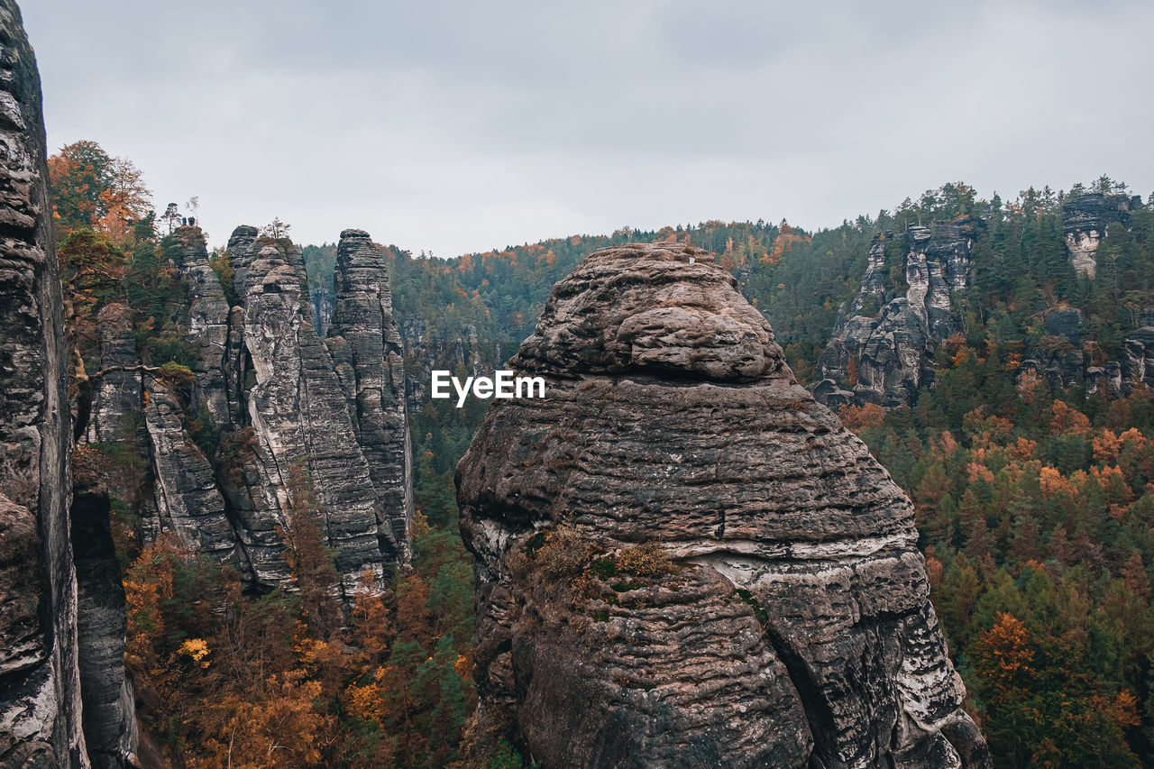 Rock formations on landscape against sky