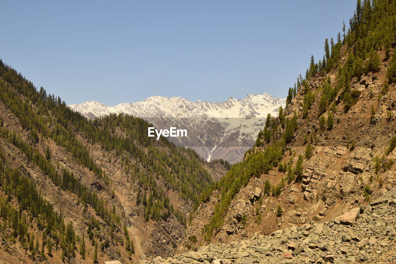 Low angle view of mountains against clear sky