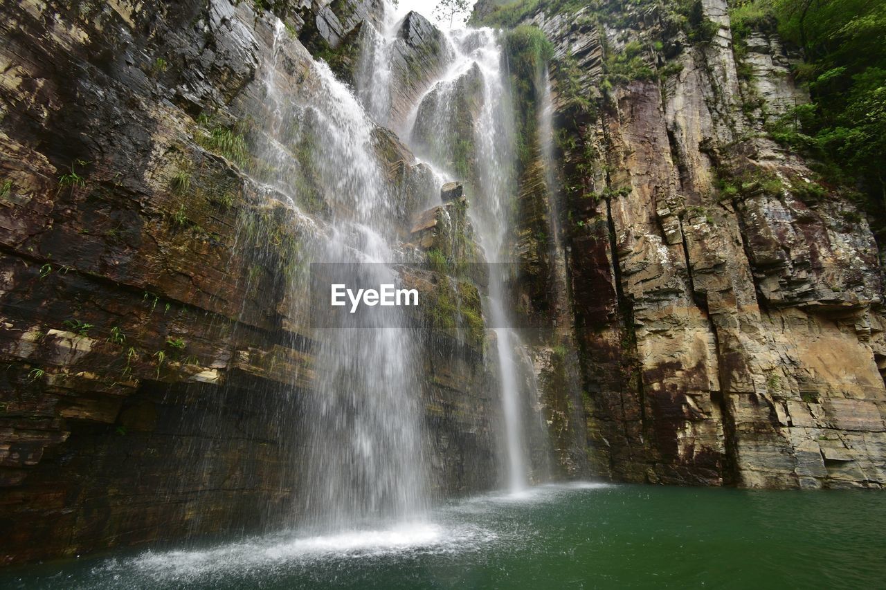 SCENIC VIEW OF WATERFALL AGAINST ROCKS