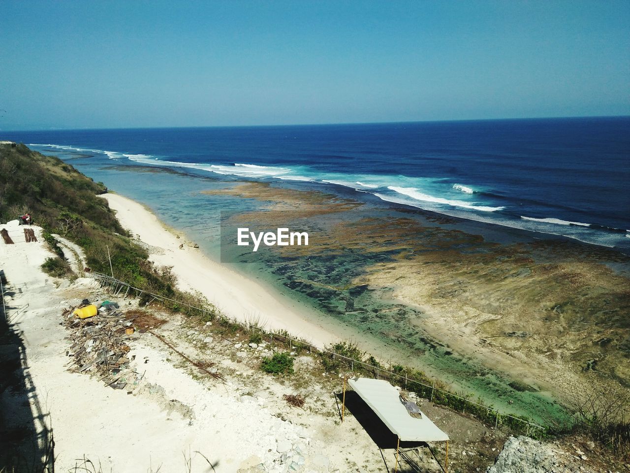 High angle view of beach against clear sky