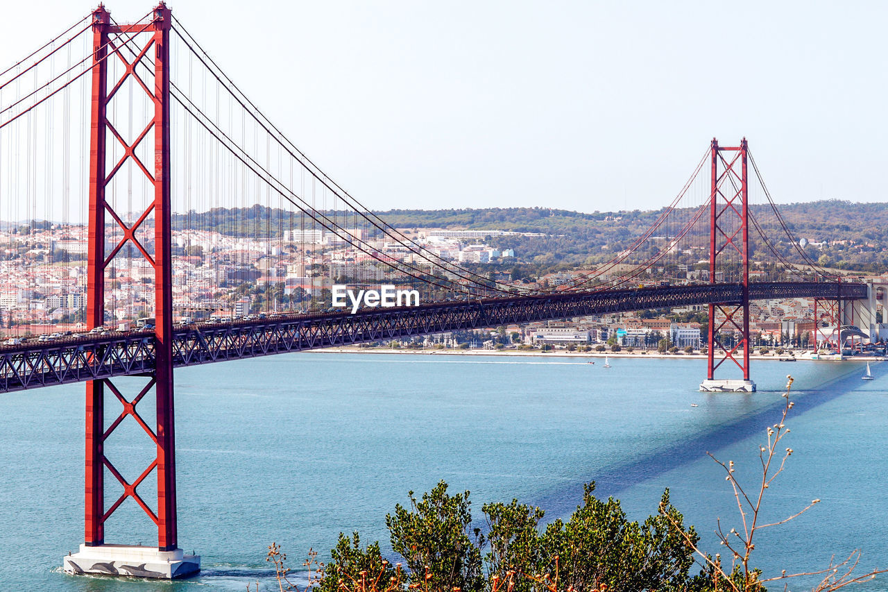 Suspension bridge over river