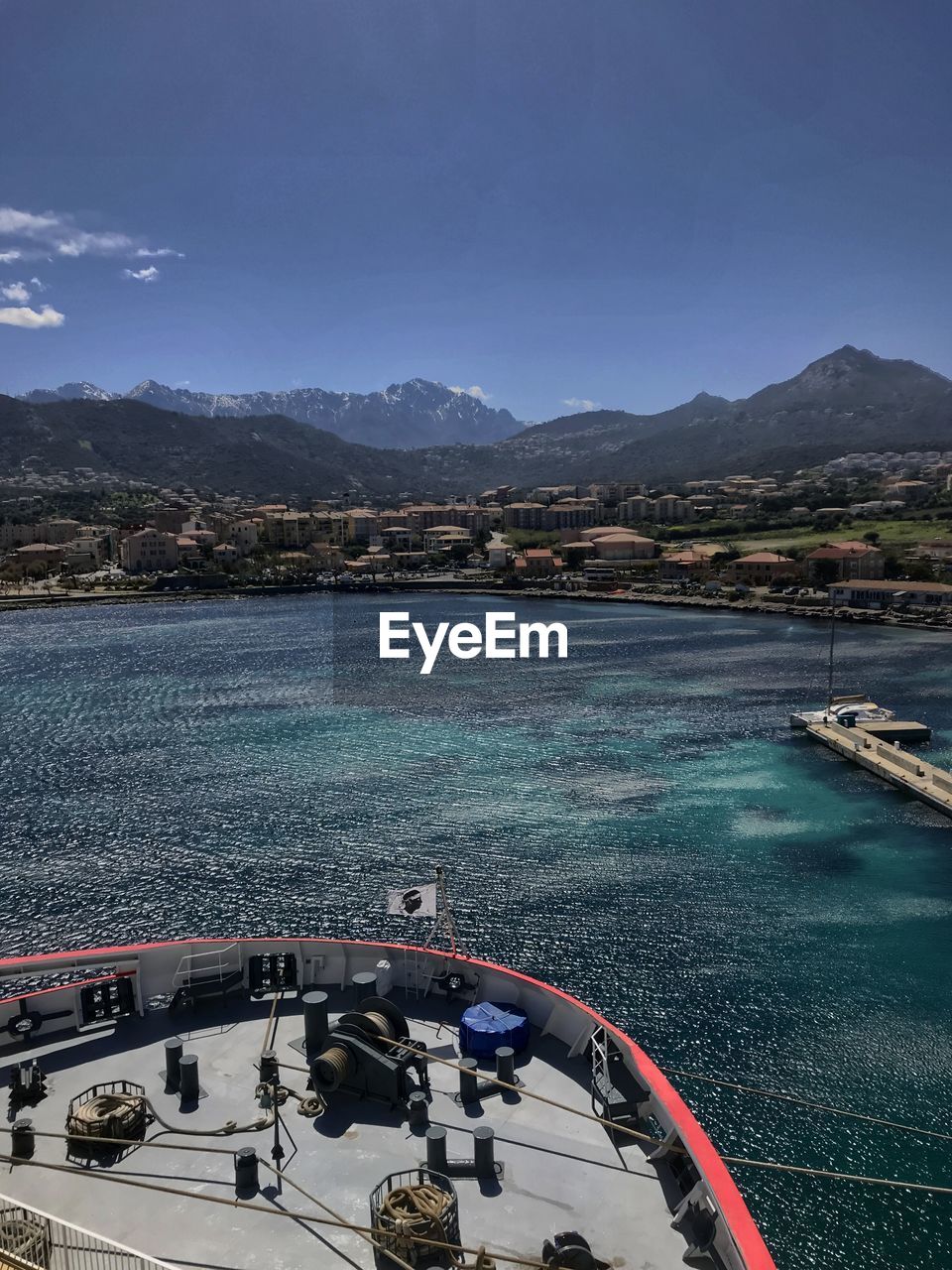 High angle view of sea against blue sky