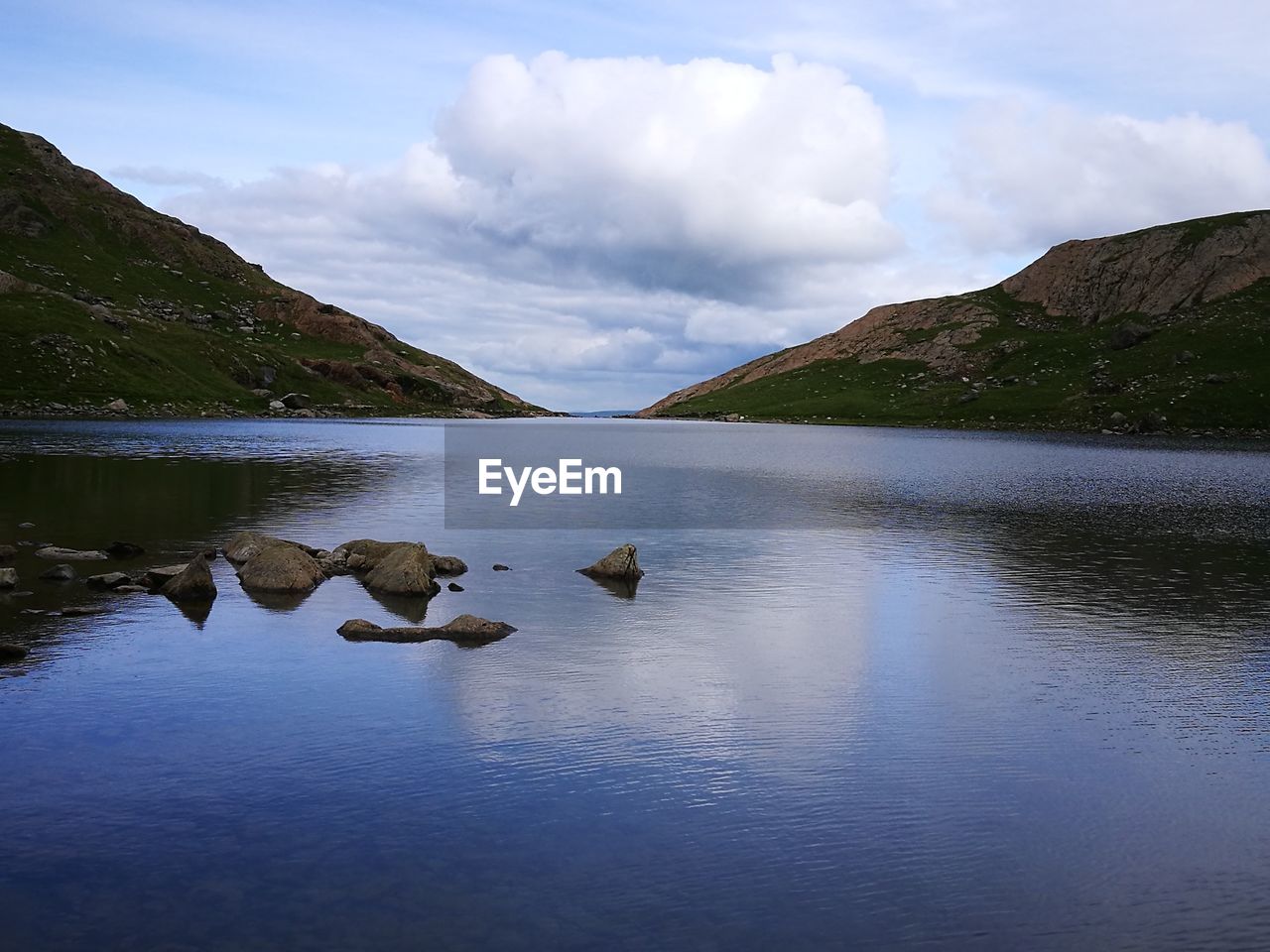 SCENIC VIEW OF LAKE AND MOUNTAINS