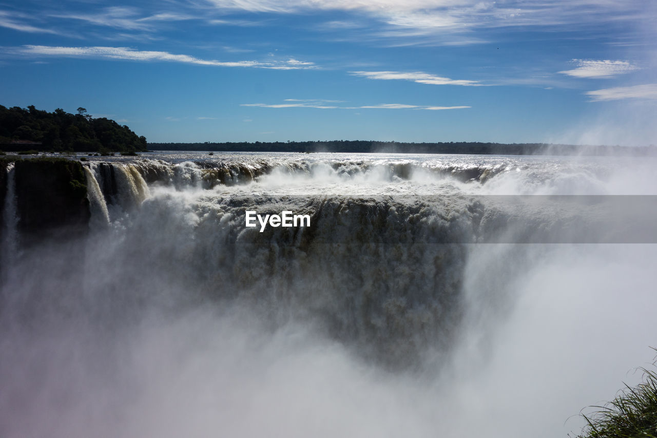 SCENIC VIEW OF WATERFALL AGAINST SKY DURING SUNSET