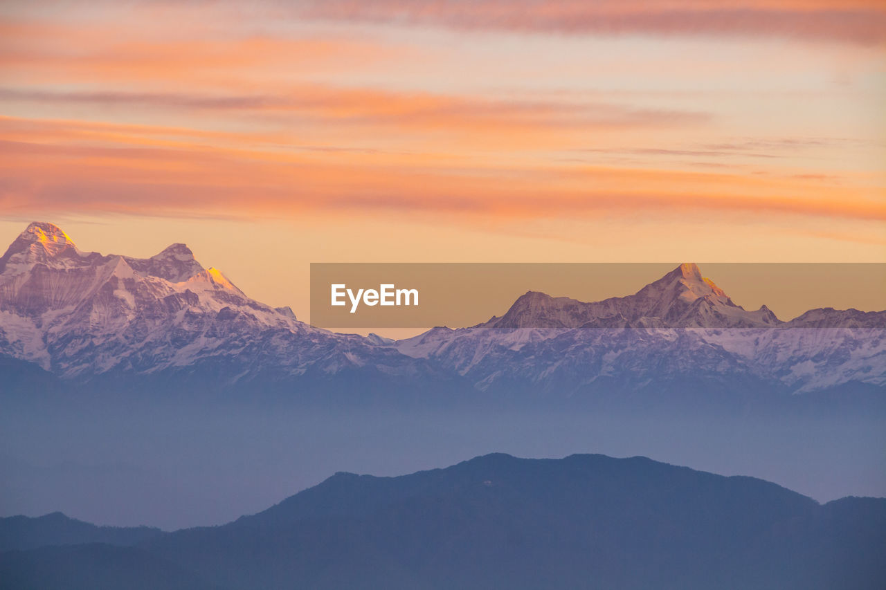 Shot of the himalayas at dawn from the mukteshwar rest house.