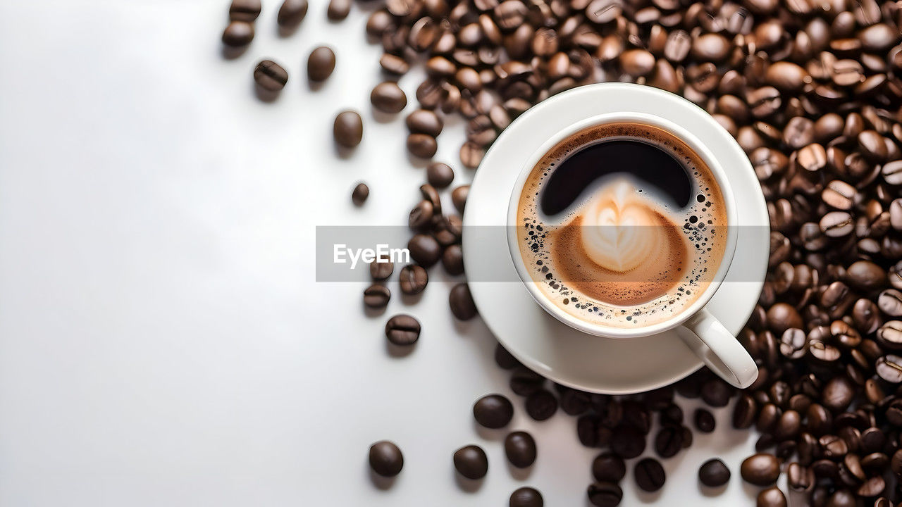 high angle view of coffee on white background