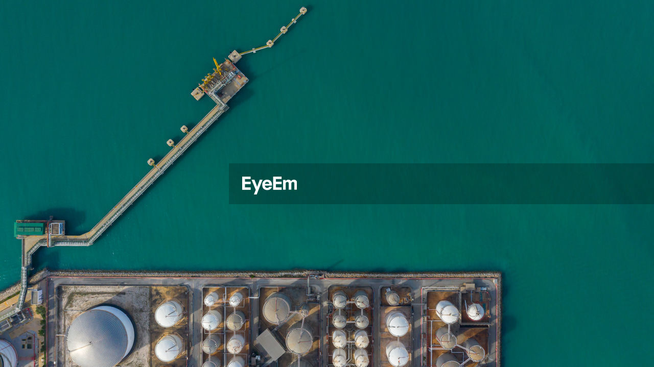 Aerial view of oil and gas industry by sea