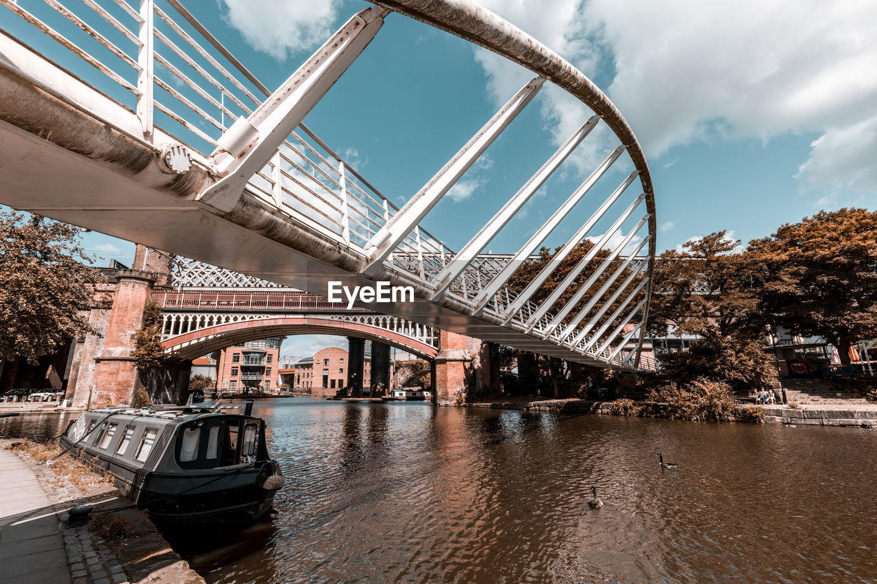 White bridge over the canal in castlefield manchester