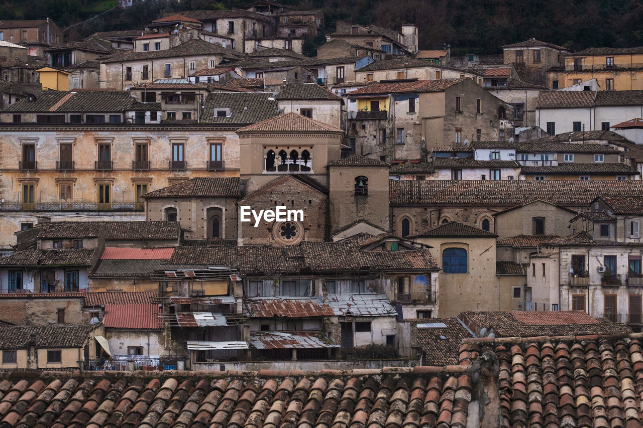 High angle view of buildings in city