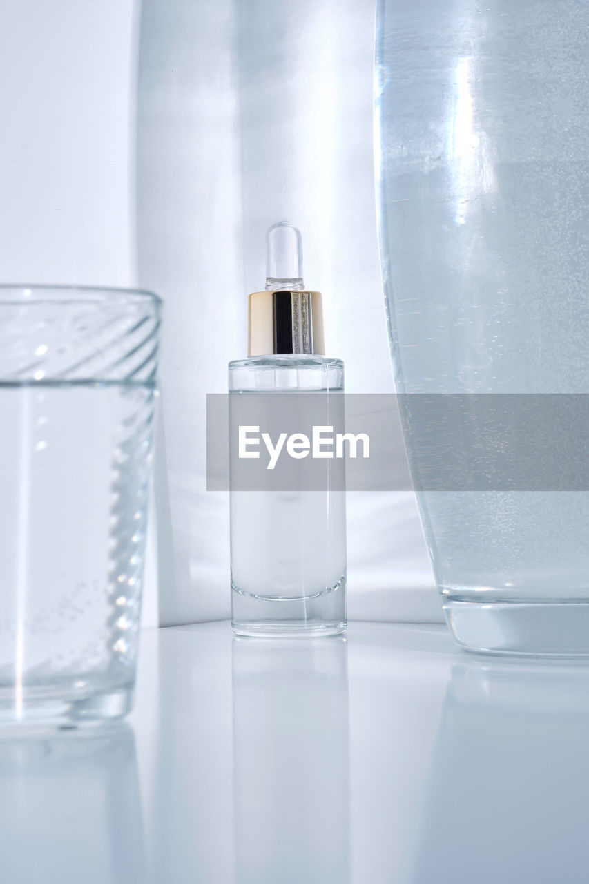 high angle view of bottle on table