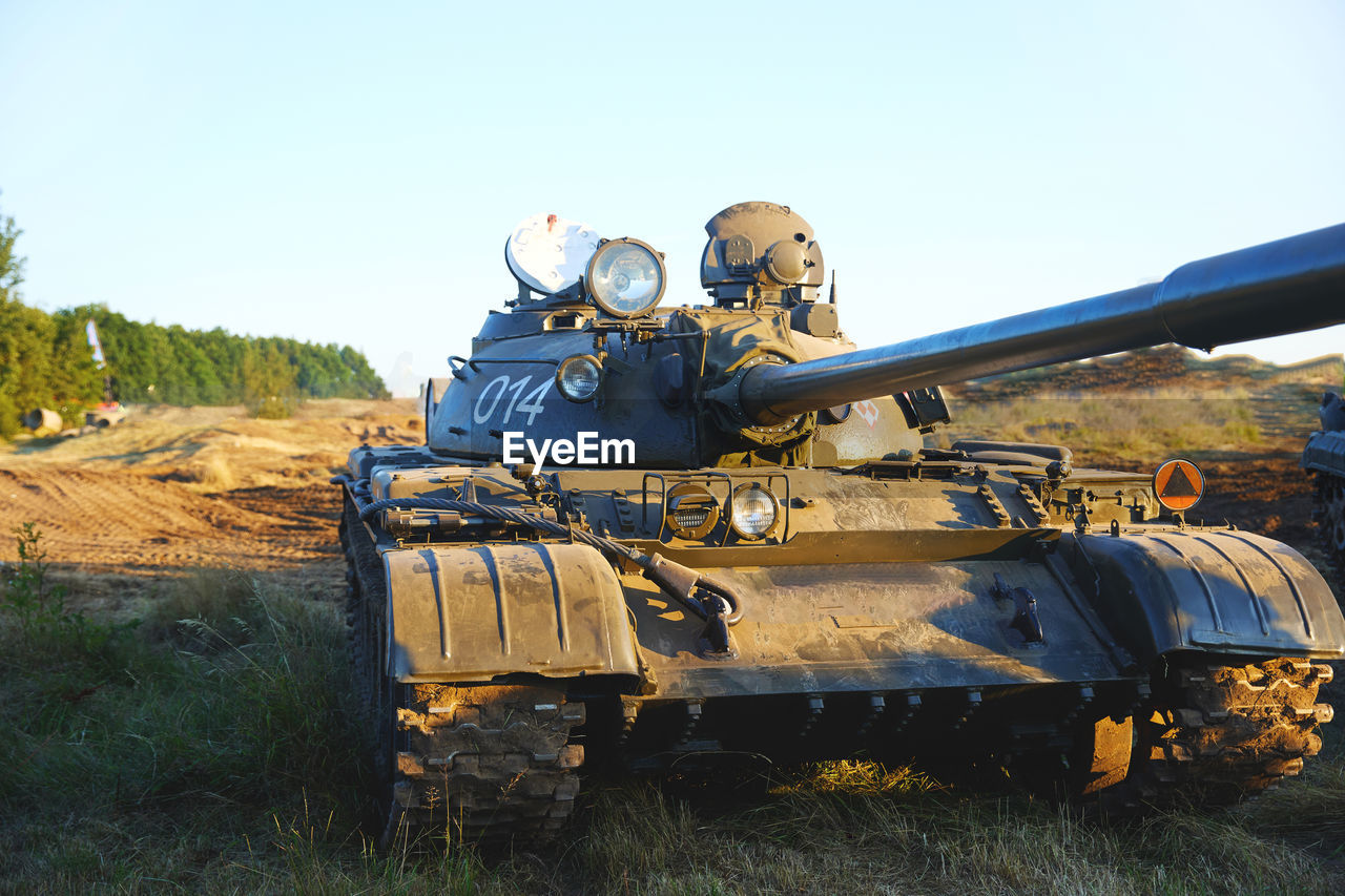 T-55 tank of the soviet union, stands on the field,