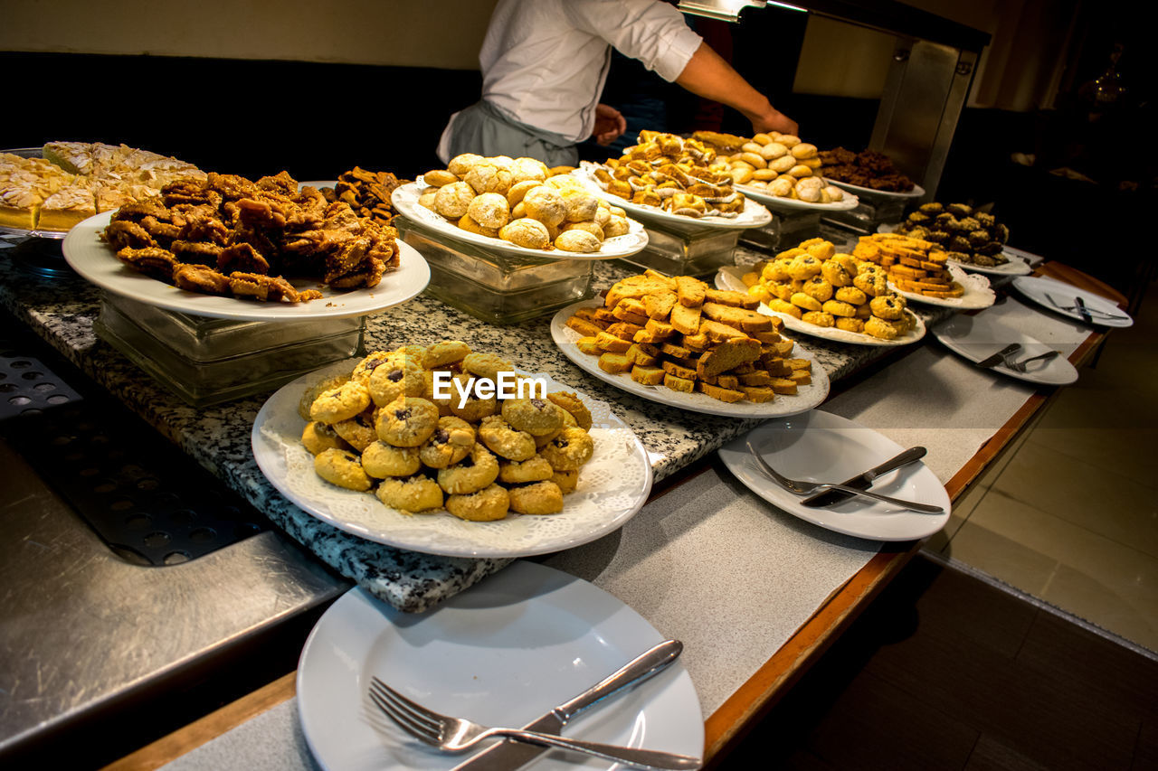 High angle view of various food on table