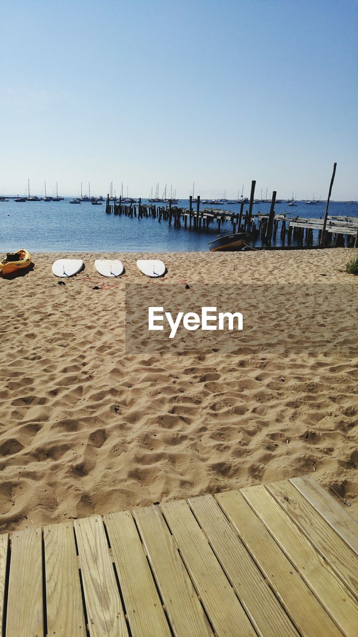 Scenic view of provincetown beach against clear sky