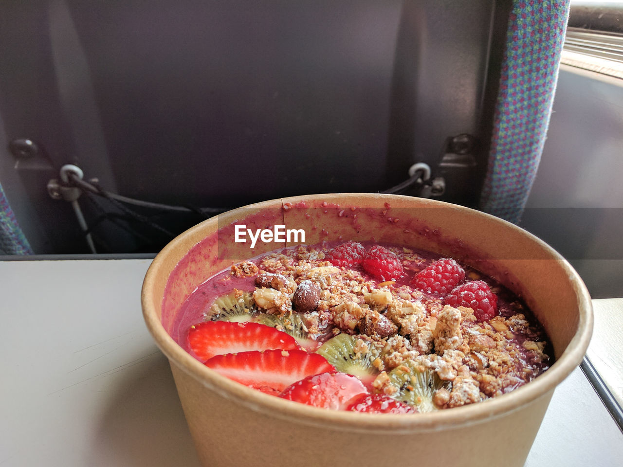 High angle close-up of food served in bowl on table