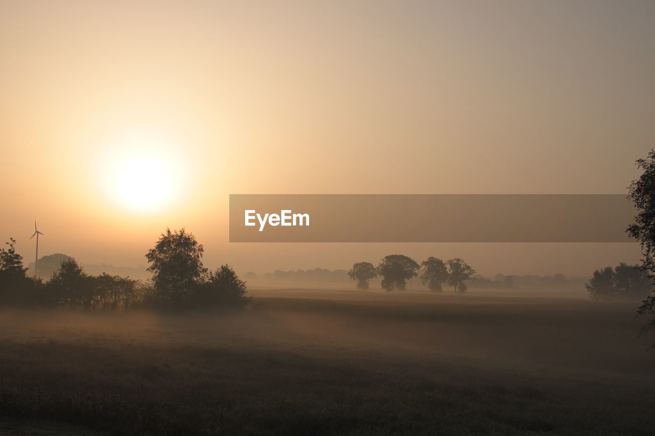 scenic view of grassy field against sky during sunset