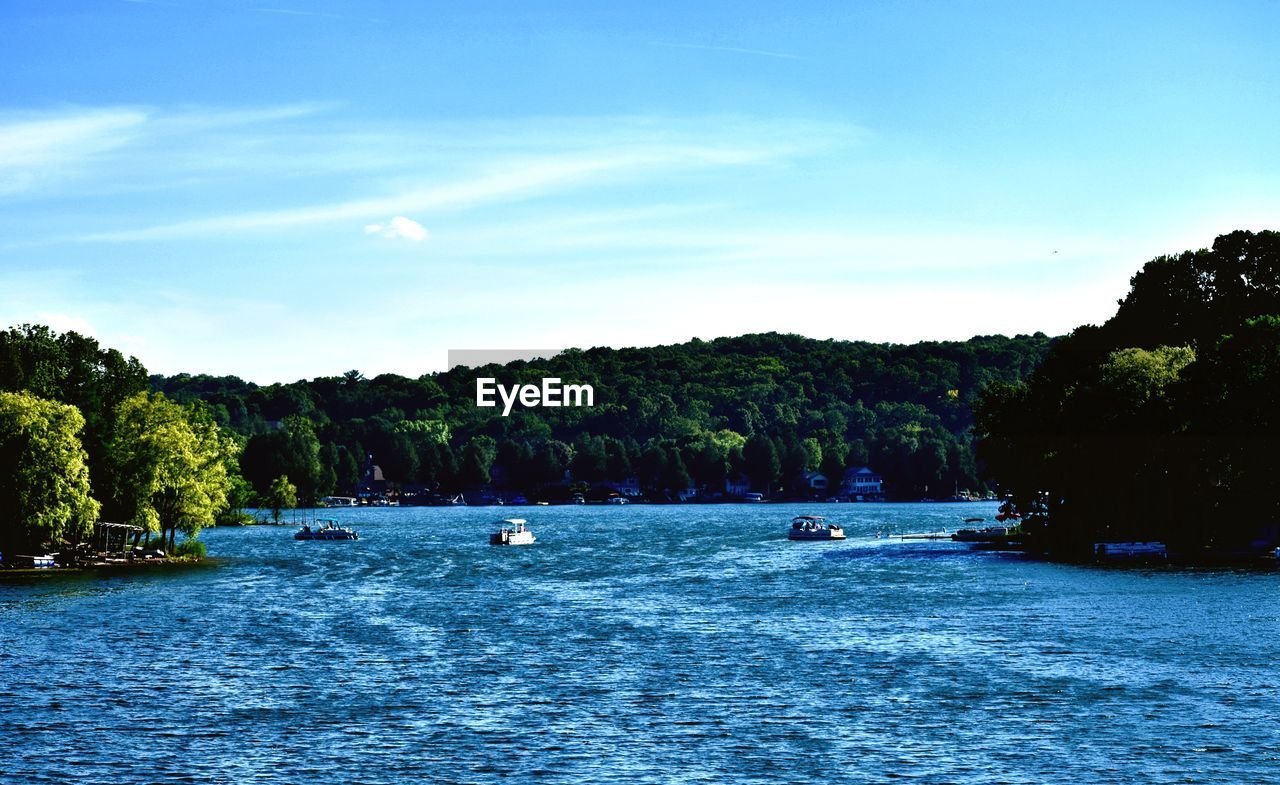 SCENIC VIEW OF SEA AND TREES AGAINST SKY