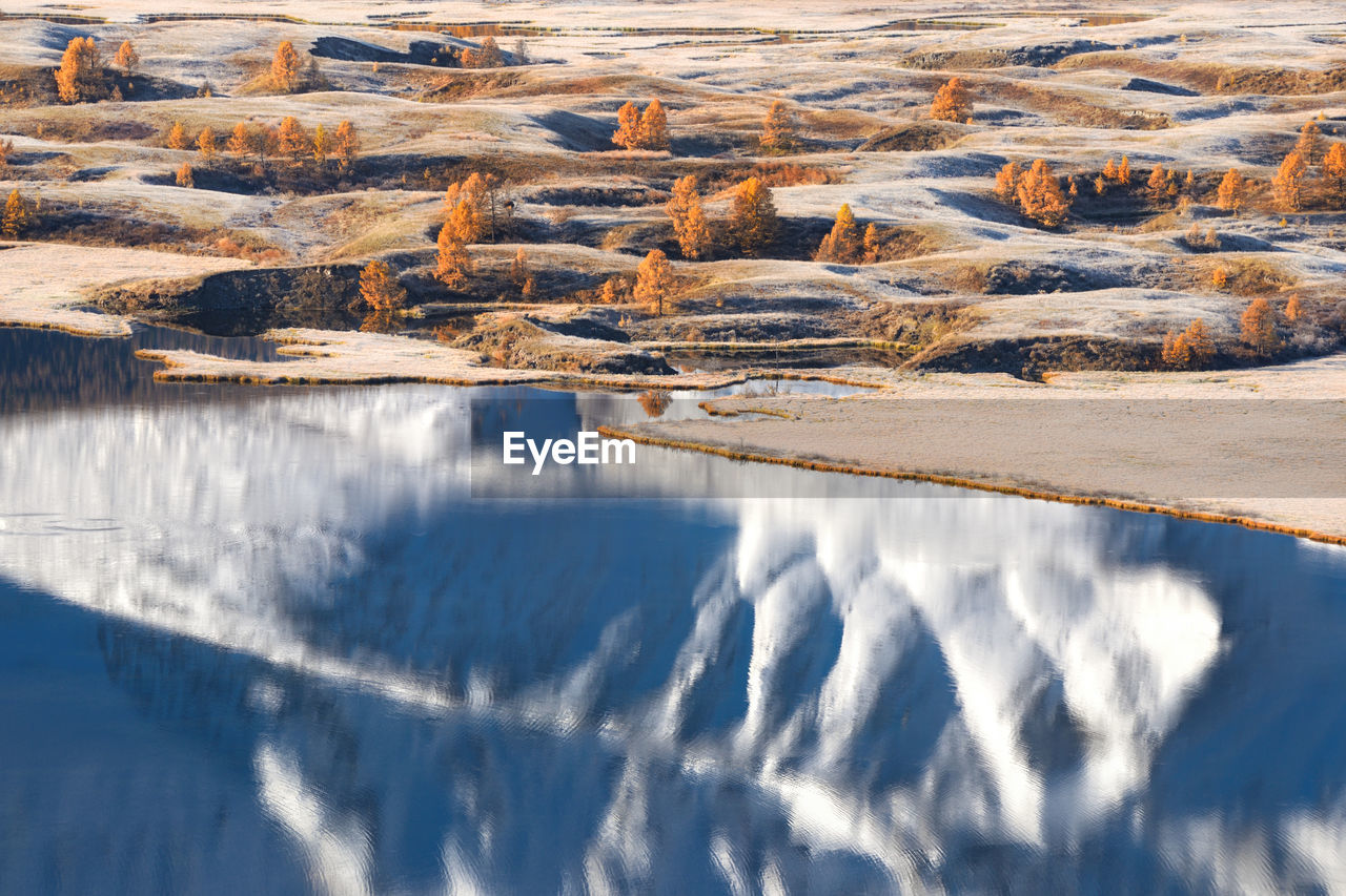 Panoramic view of lake against sky during winter