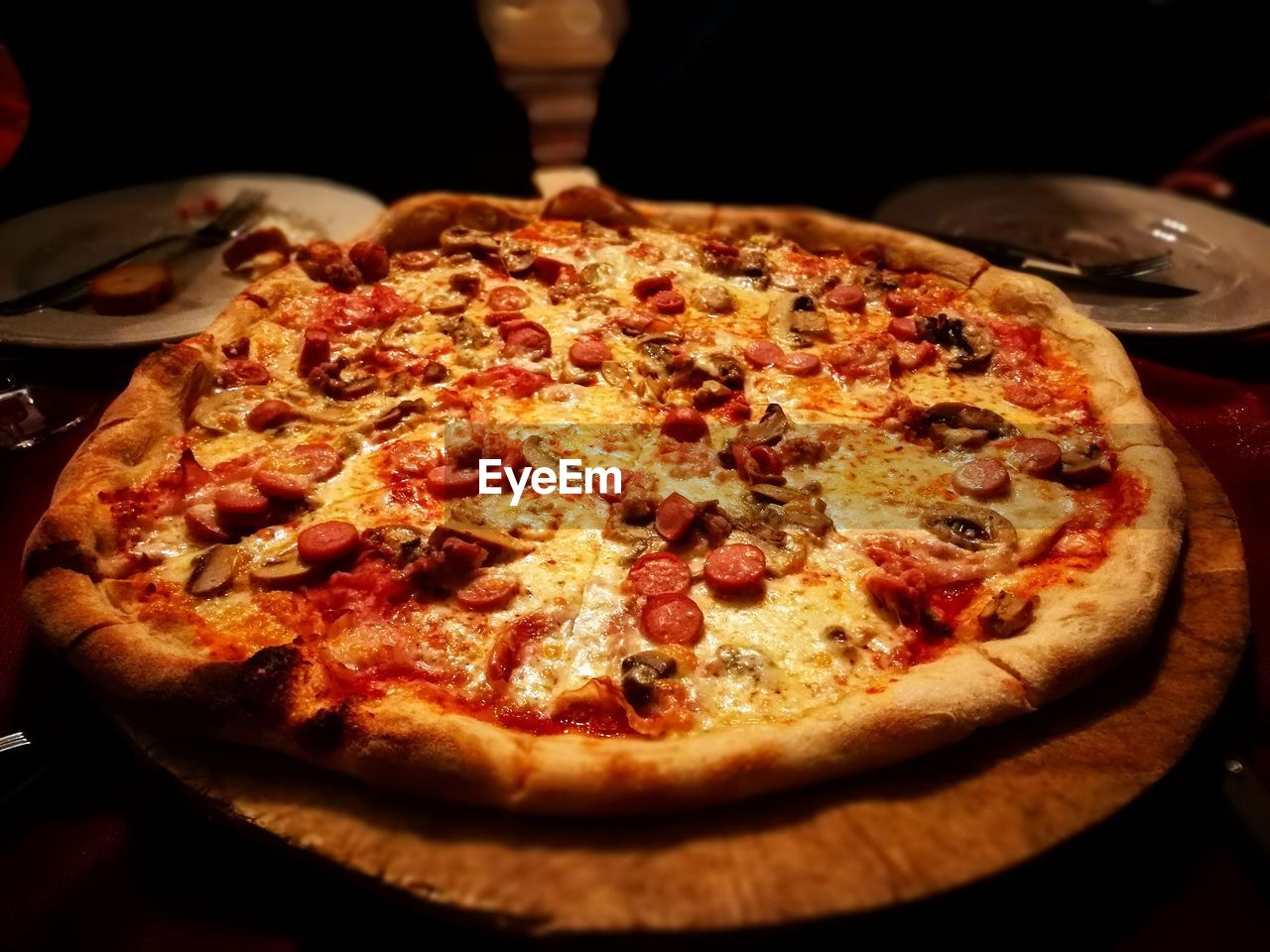 Close-up of pizza on cutting board