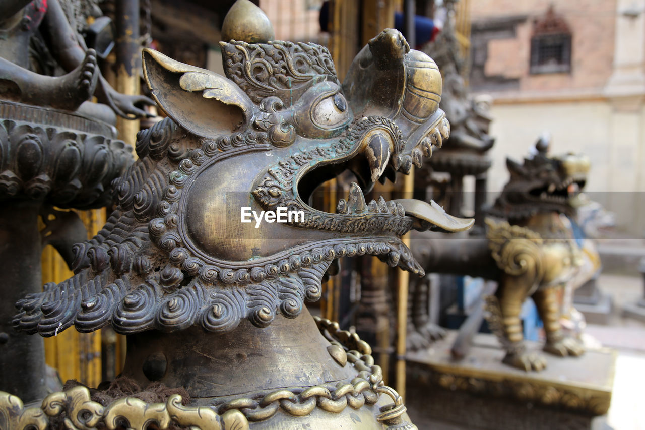 Lion statues outside buddhist temple