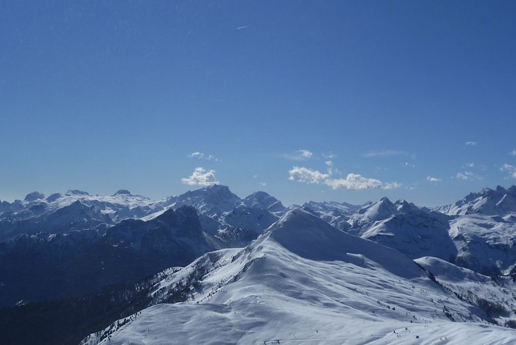 Scenic view of snow covered mountains against sky