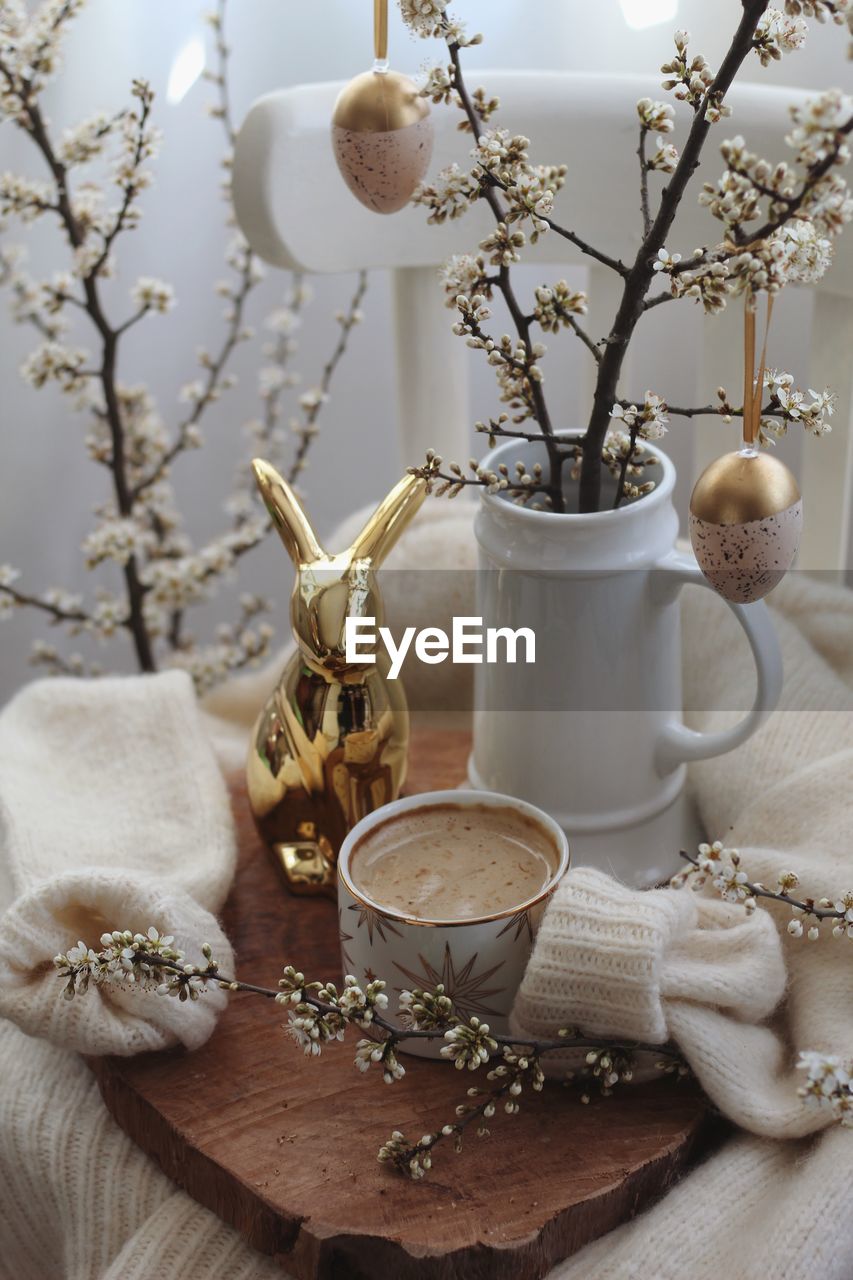 high angle view of coffee on table