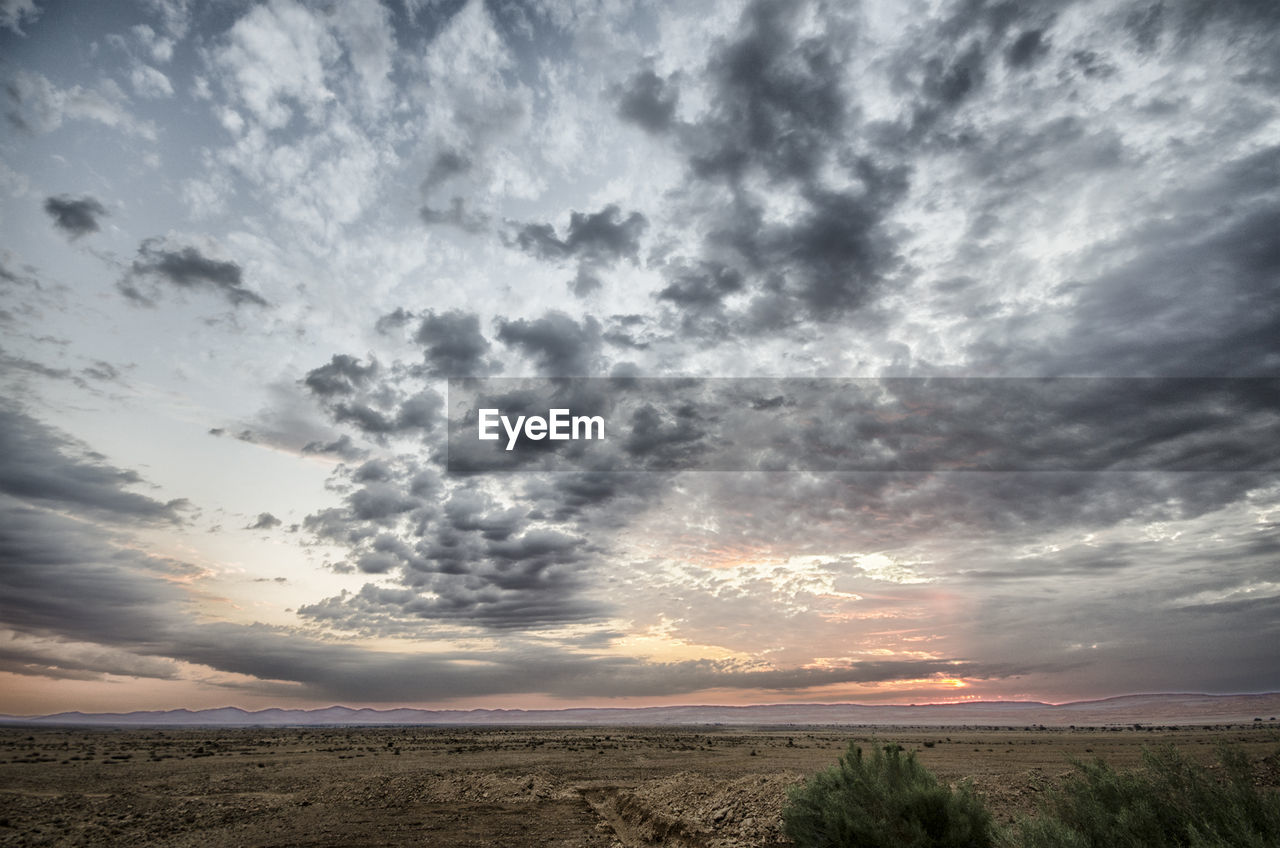 Scenic view of field against sky at sunset