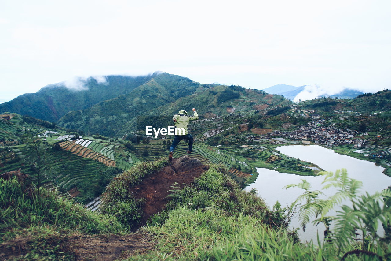 Scenic view of agricultural field against clear sky