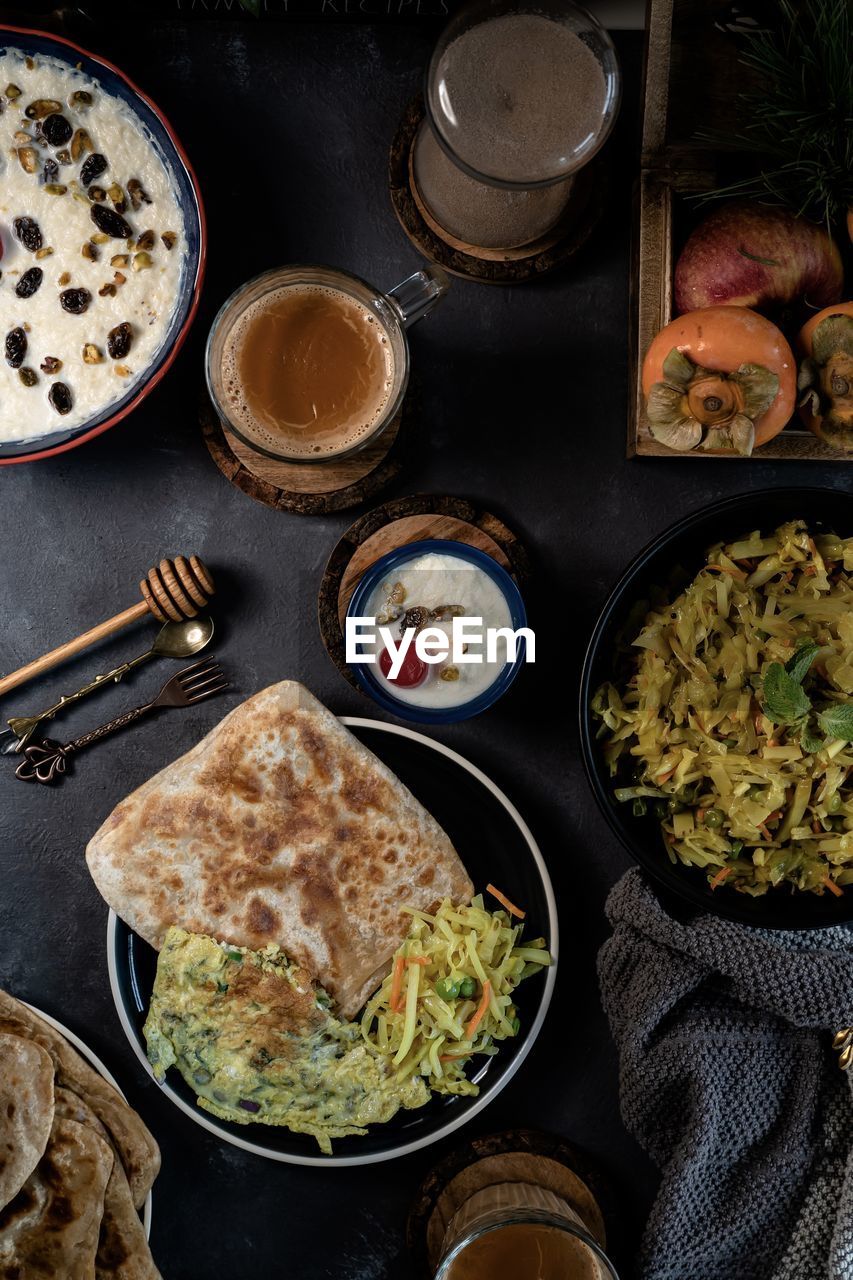 High angle view of food on table