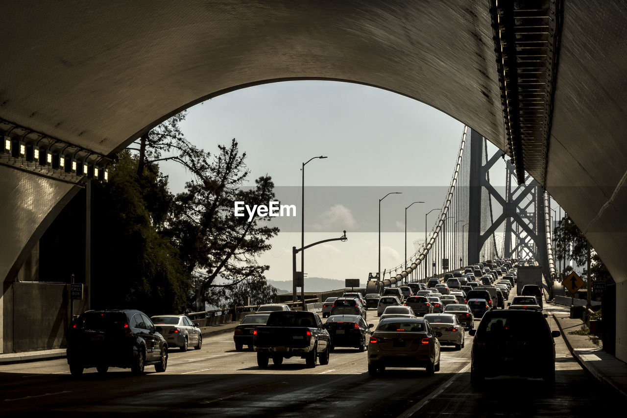 Traffic on san francisco-oakland bay bridge seen from arch