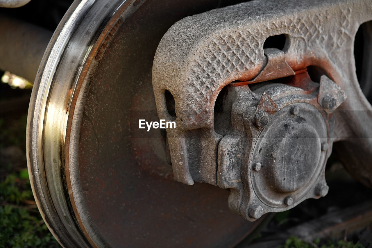 Close-up of train wheel