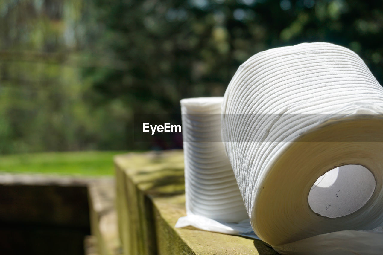 Close-up of hat against trees in park