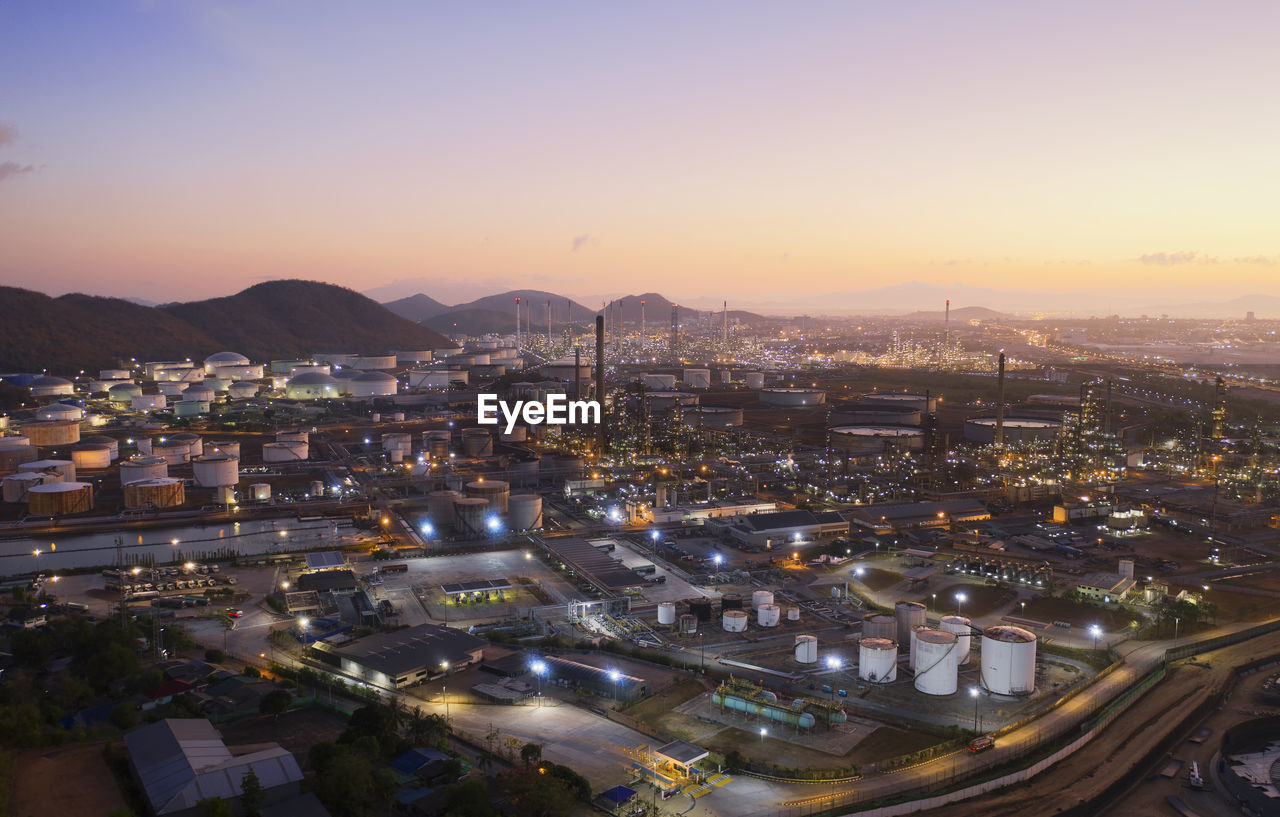 Aerial view oil storage tank with oil refinery factory industrial. 