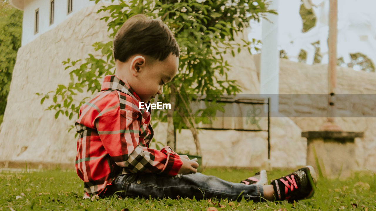 Boy playing in park