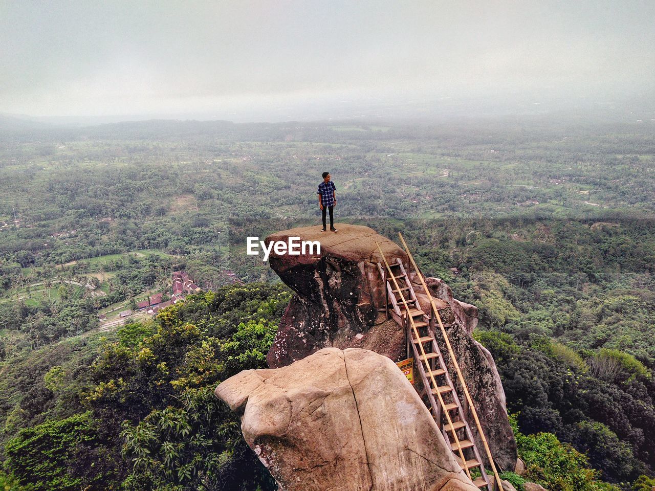 Full length of man standing on rock against landscape