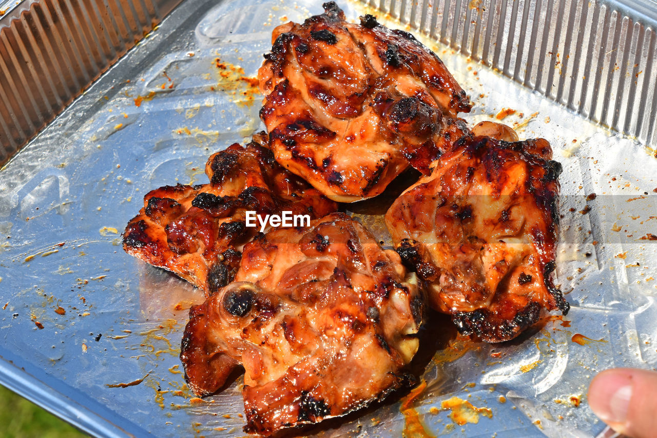 CLOSE-UP OF MEAT ON TABLE